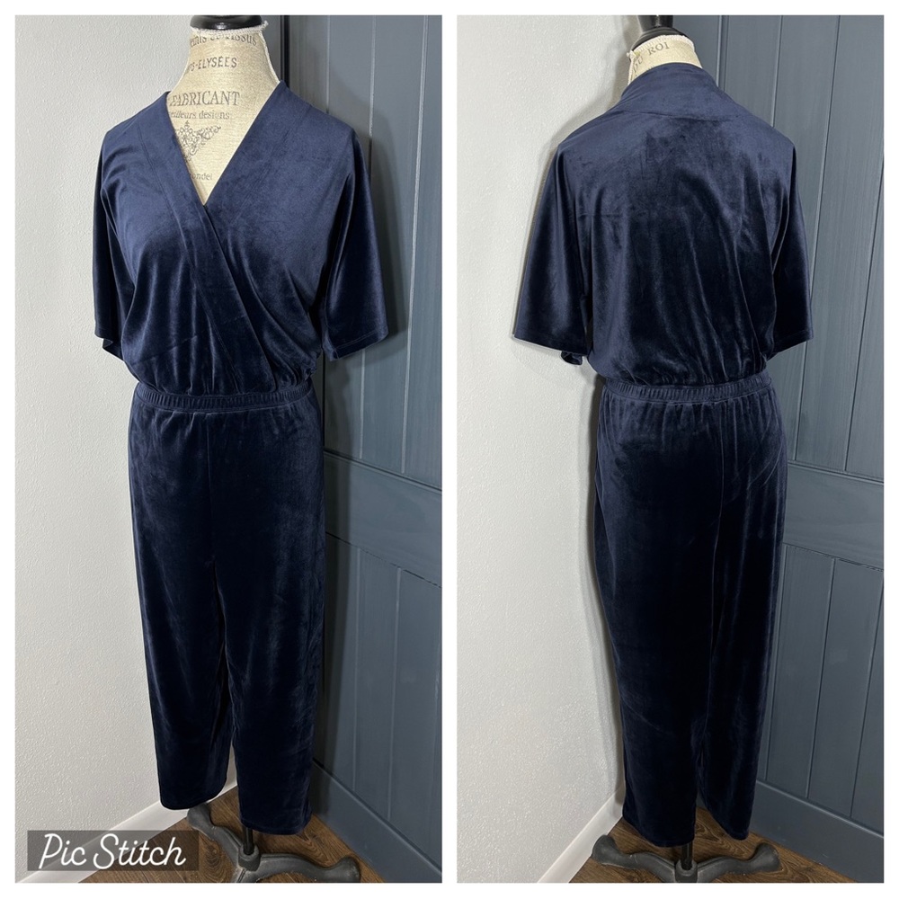 Anthropologie Navy Blue Velvet Jumpsuit